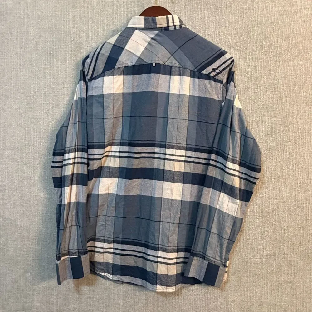 Oakley Men’s Plaid Button Down Shirt Large Blue White Cotton Regular Fit FA16 - Picture 9 of 10